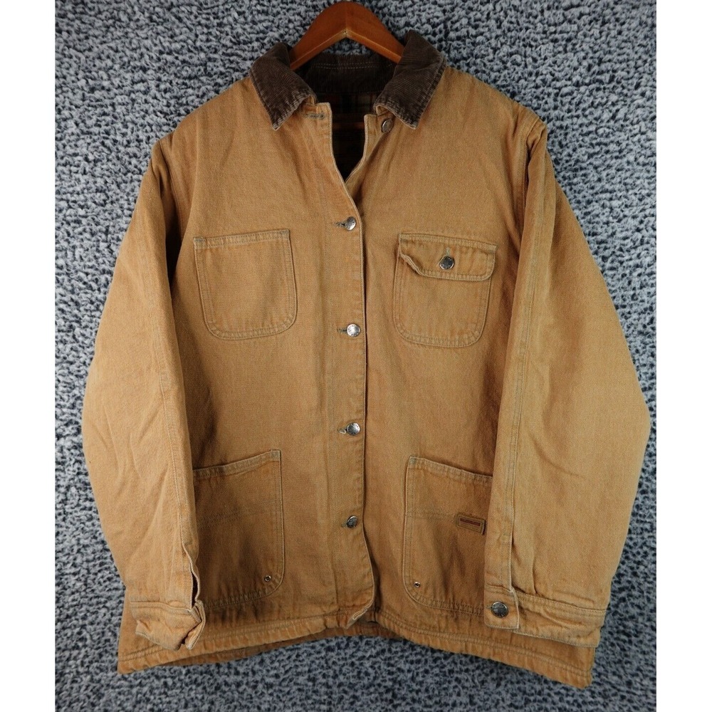 River Edge Vintage Heavy Canvas Field Jacket Corduroy Collar Flannel Size XLarge